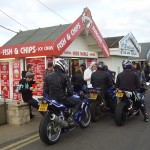 Hell's Angels eating fish 'n chips